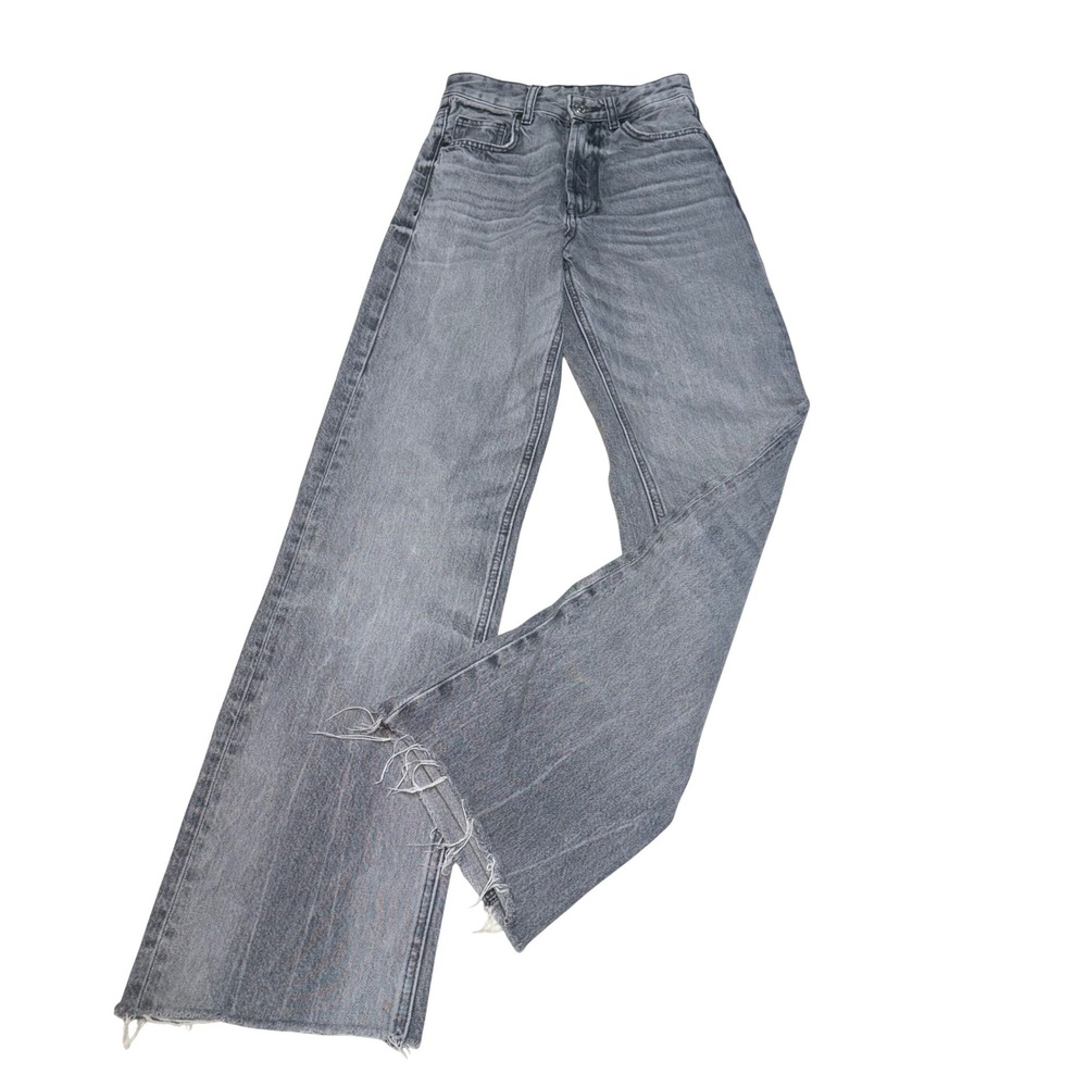 Zara Womens High Waisted Wide Leg Jeans Grey Faded Raw Hem Denim Size 0